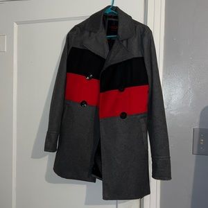 Black, Grey, & Red Peacoat